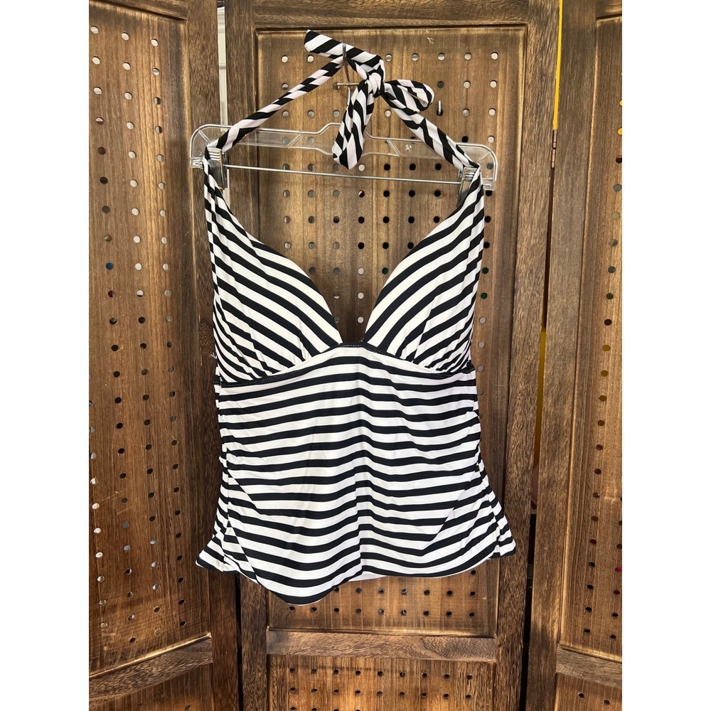 Collections by Catalina Black and White Strip Halter Swim Top Size M 8-10